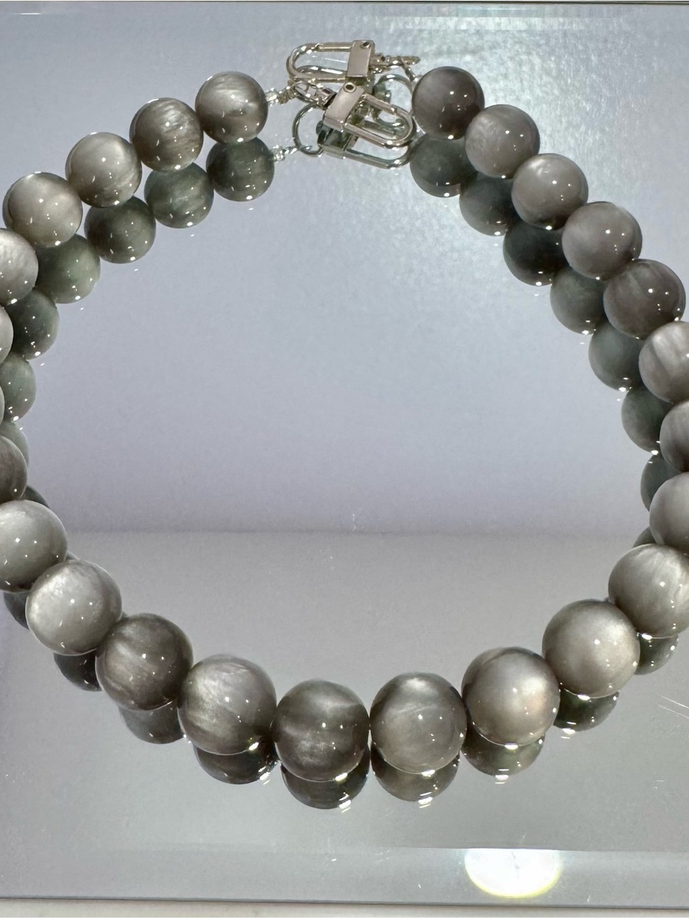 New Gray Cat's Eye Bead Bag Chain 18 inches - Sleek Gray Design